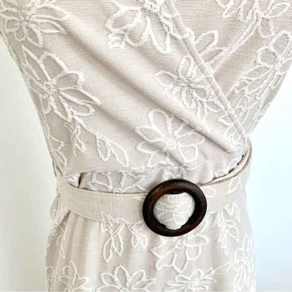 ☀️ ZARA Textured Floral Rustic Midi Dress with Belt in Ecru Beige Small S - Picture 7 of 16